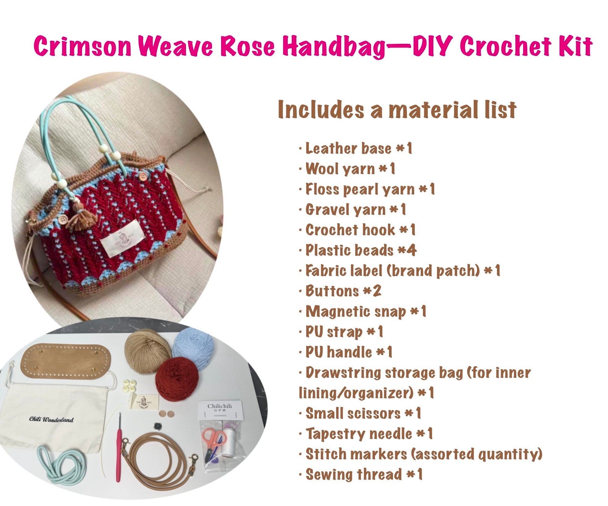 Crimson Weave Rose Handbag（unfinished DIY Crochet Kit）